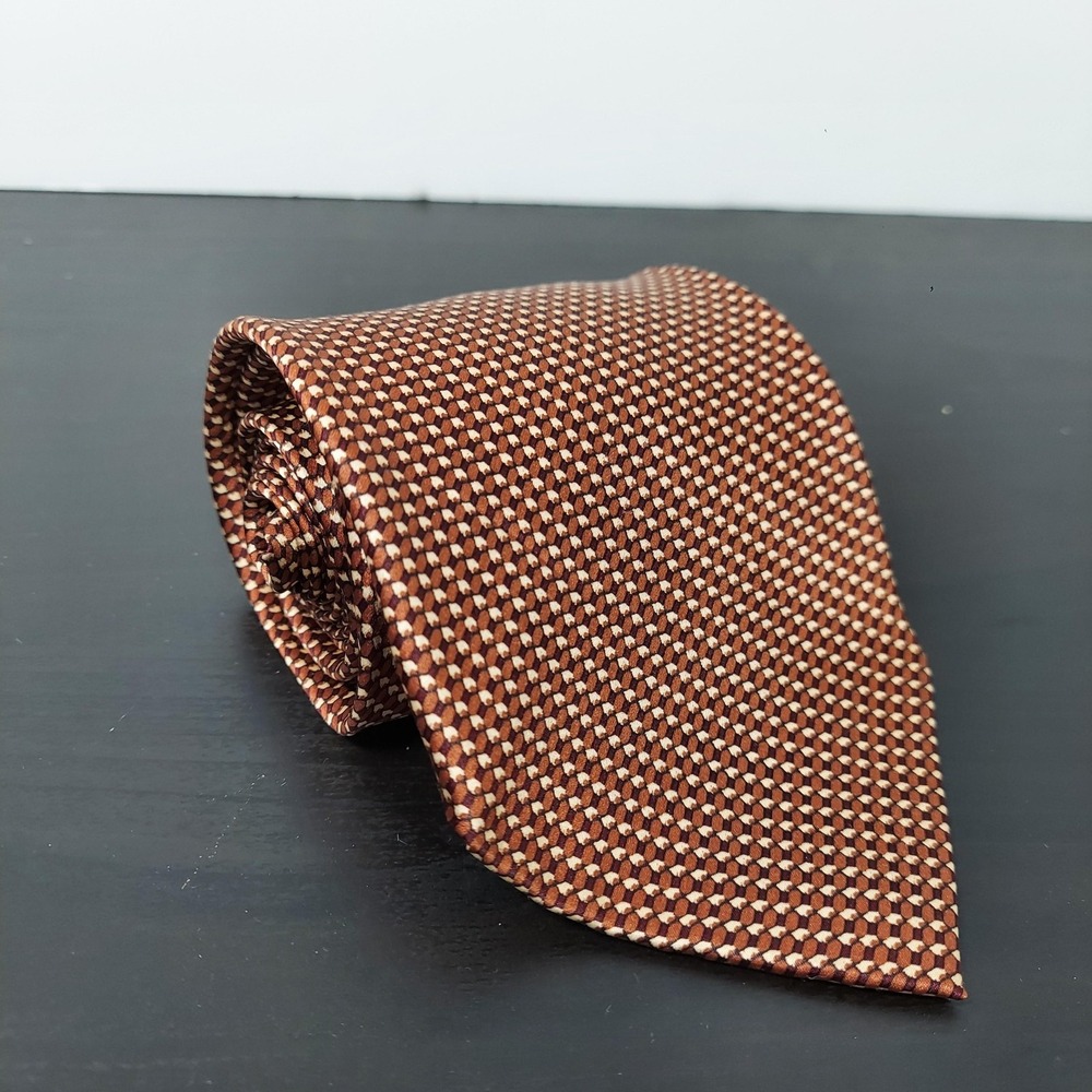 Laurant Benon Tie Mens Brown Silk Geometric Classic Woven Paris Necktie Business